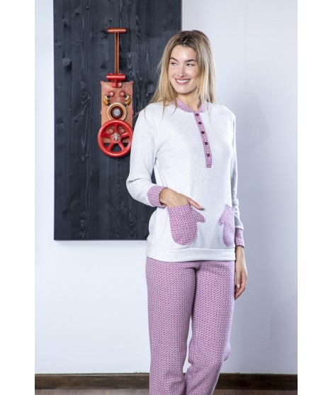 Pijama Térmico Mujer Invierno Muslher Sherpa Polar Rosa Gris